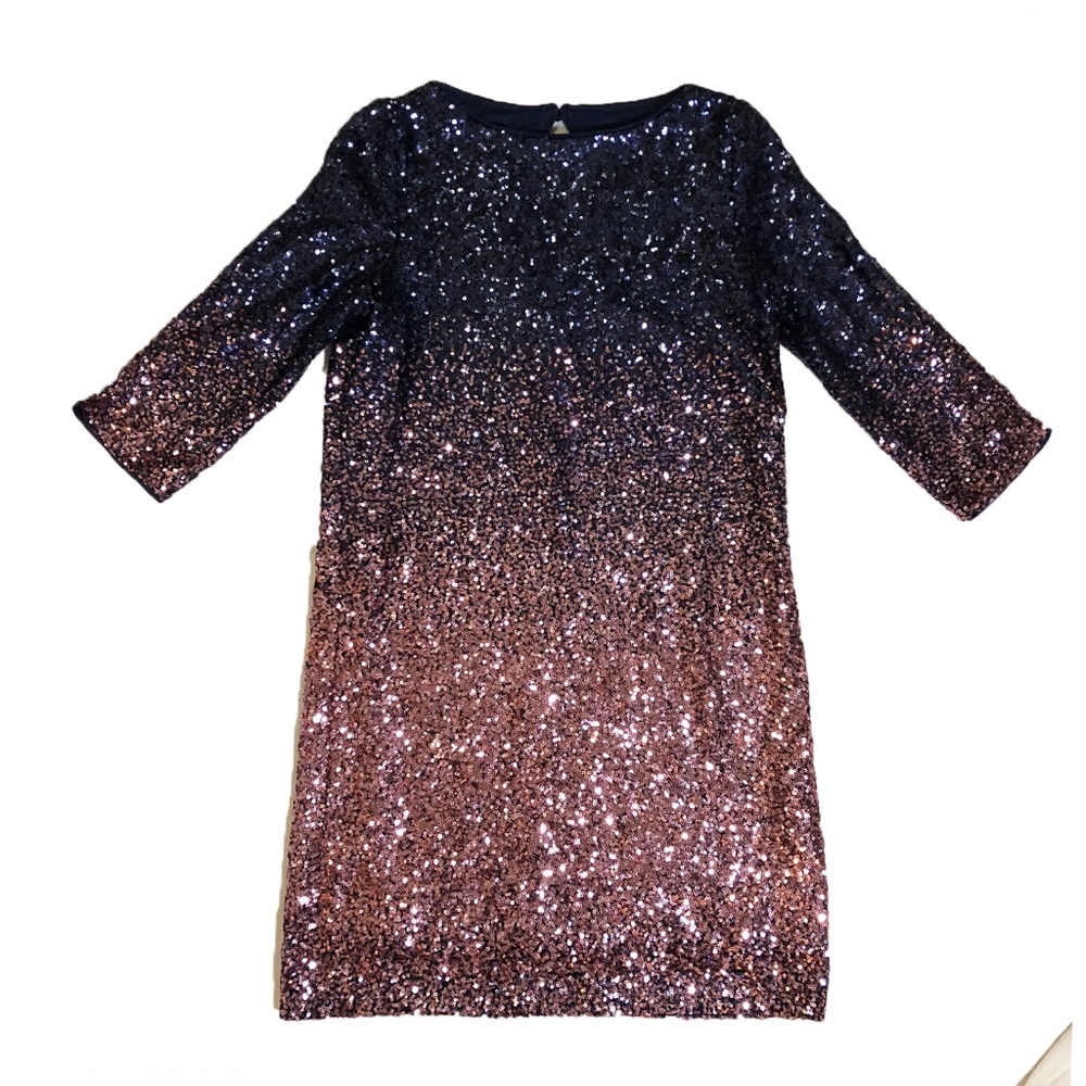 Pink and purple ombre sequin 3/4 sleeve mini dress